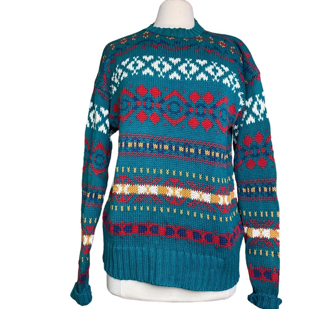 Vintage Finalist Fair Isle Crewneck Pullover Knit Sweater size Medium Mens - Picture 1 of 5